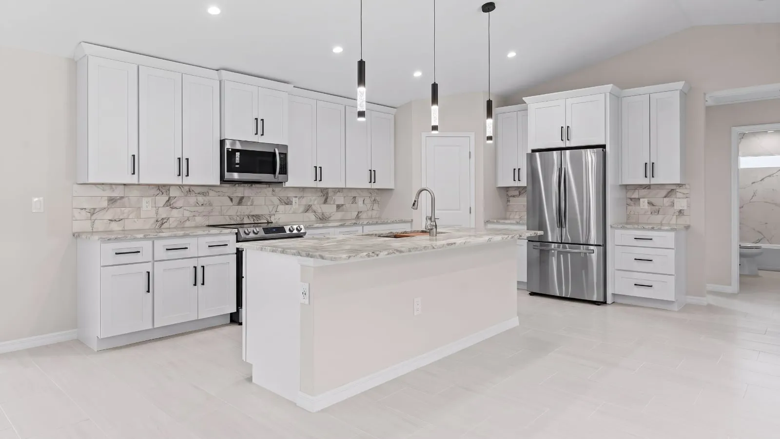 Modern kitchen with Fantasy Brown Dolomite countertop, simulation
