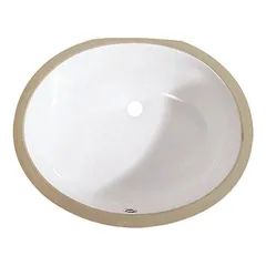 White ceramic oval undermount vanity sink, 17 by 14 inches