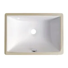 White ceramic rectangular undermount vanity sink, 18 by 13 inches